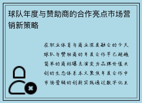 球队年度与赞助商的合作亮点市场营销新策略